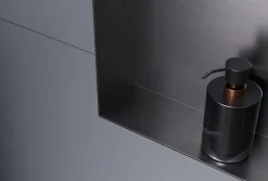 Niche De Salle De Bains|Bernstein Niche murale douche acier inox + 3 Spots LED, étagère douche encastrable NT309010X, 30x90x10cm (HxLxP), Gun métal, 3 Spot noir mat