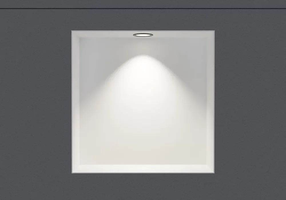 Bernstein Niche murale douche acier inox + Spot LED, étagère douche encastrable NT303010X - 30x30x10cm (HxLxP) - Blanc, 1x Spot noir mat