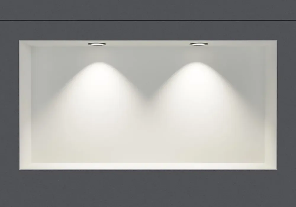 Niche De Salle De Bains|Bernstein Niche murale douche acier inox + 2 Spots LED, étagère douche encastrable NT306010X - 30x60x10cm (HxLxP) - Blanc, 2x Spot noir mat