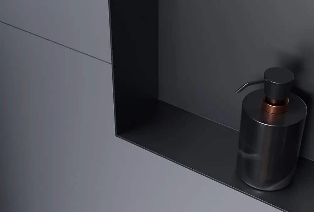 Niche De Salle De Bains|Bernstein Niche murale douche acier inox + Spot LED, étagère douche encastrable NT303010X - 30x30x10cm (HxLxP) - Noir, 1x Spot noir mat