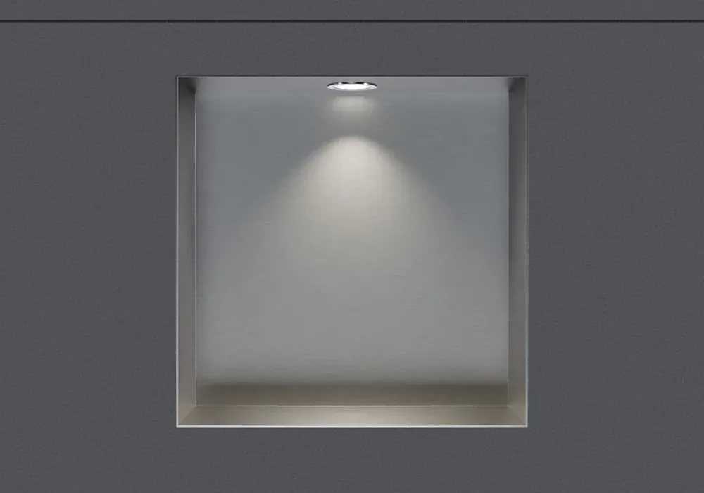 Niche De Salle De Bains|Bernstein Niche murale douche acier inox + Spot LED, étagère douche encastrable NT303010X, 30x30x10cm (HxLxP), Acier brossé, 1x Spot Chrome
