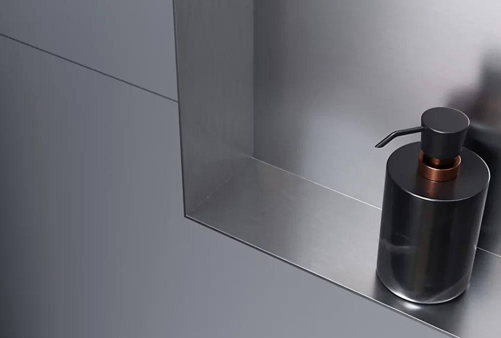 Niche De Salle De Bains|Bernstein Niche murale douche acier inox + Spot LED, étagère douche encastrable NT303010X, 30x30x10cm (HxLxP), Acier brossé, 1x Spot Chrome