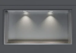 Niche De Salle De Bains|Bernstein Niche murale douche acier inox + 2 Spots LED, étagère douche encastrable - 30x60x10cm (HxLxP) - Acier brossé, 2x Spot Chrome