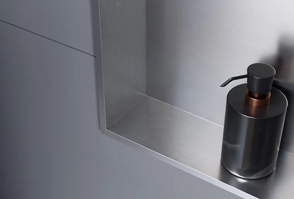 Niche De Salle De Bains|Bernstein Niche murale douche acier inox + 2 Spots LED, étagère douche encastrable - 30x60x10cm (HxLxP) - Acier brossé, 2x Spot Chrome