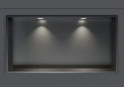 Niche De Salle De Bains|Bernstein Niche murale douche acier inox + 2 Spots LED, étagère douche encastrable - 30x60x10cm (HxLxP) - Gun métal, 2x Spot Chrome
