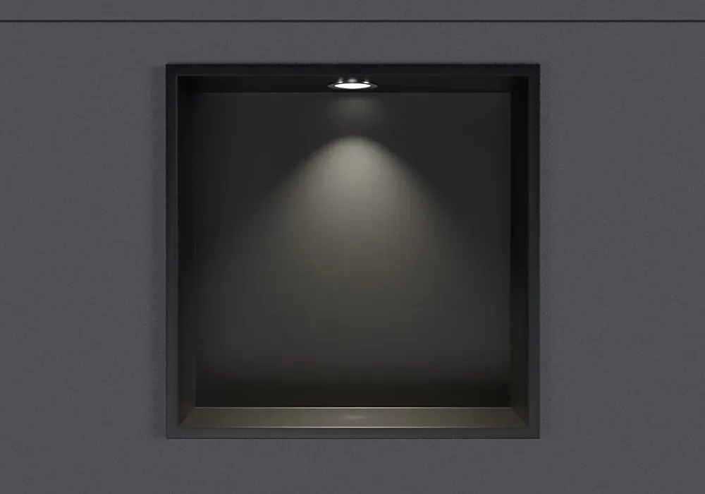 Niche De Salle De Bains|Bernstein Niche murale douche acier inox + Spot LED, étagère douche encastrable - 20x30x10cm (HxLxP) - Noir, 1x Spot Chrome