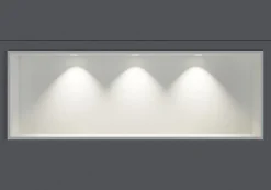 Bernstein Niche murale douche acier inox + 3 Spots LED, étagère douche encastrable - 30x90x10cm (HxLxP) - Blanc, 3x Spot Cadre Blanc mat