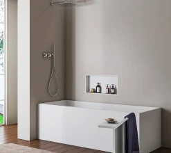 Bernstein Niche Murale Douche Blanche Fonte minérale étagère Rangement Douche Salle de Bain encastrable BA2513, H.25xP.13xL.90cm, Blanc mat