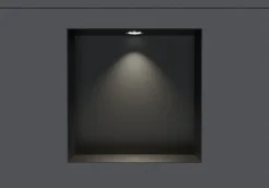 Bernstein Niche murale douche étanche en acier inox avec Spot LED, étagère douche encastrable - 20x30x10cm (HxLxP) - Noir, 1x Spot Chrome