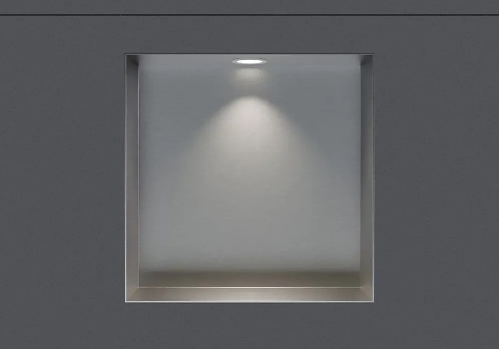 Bernstein Niche murale douche étanche acier inox avec Spot LED, étagère douche encastrable, 20x30x10cm (HxLxP), Acier brossé, 1x Spot Blanc