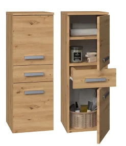 Colonne De Salle De Bains|Autres NINA - Meuble salle de bain 2 portes + 1 tiroir - 30x30x85cm - Colonne basse rangement SDB