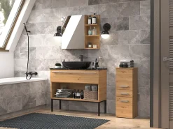Colonne De Salle De Bains|Autres NINA - Meuble salle de bain 2 portes + 1 tiroir - 30x30x85cm - Colonne basse rangement SDB