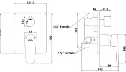 Invena Noir/Or Rose Laiton Mur Cache Melangeur Douche Robinet Simple Levier Unique avec Bouton Douchette/Pluie