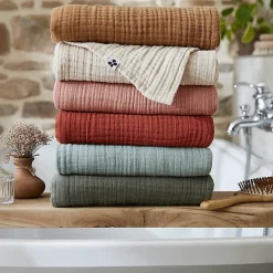 Serviette De Bain|Altobuy OUREA - Serviette de Bain 90x150cm Gaze de Coton Rose pêche