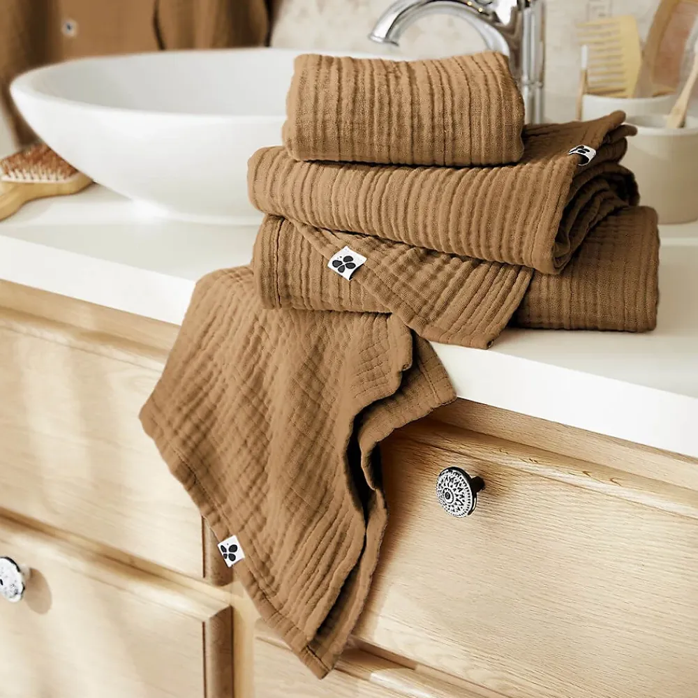 Serviette De Bain|Altobuy OUREA - Serviette de Bain 90x150cm Gaze de Coton Camel