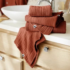 Serviette De Toilette|Altobuy OUREA - Serviette de Toilette 50x90cm Gaze de Coton Terracotta