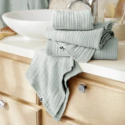 Serviette De Toilette|Altobuy OUREA - Serviette Invité 30x50cm Gaze de Coton Eucalyptus
