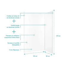 Panneau Mural De Salle De Bains|Aurlane Pack 2 Panneaux Muraux en Aluminium Blanc 80+120x210 cm + Profilés Chrome