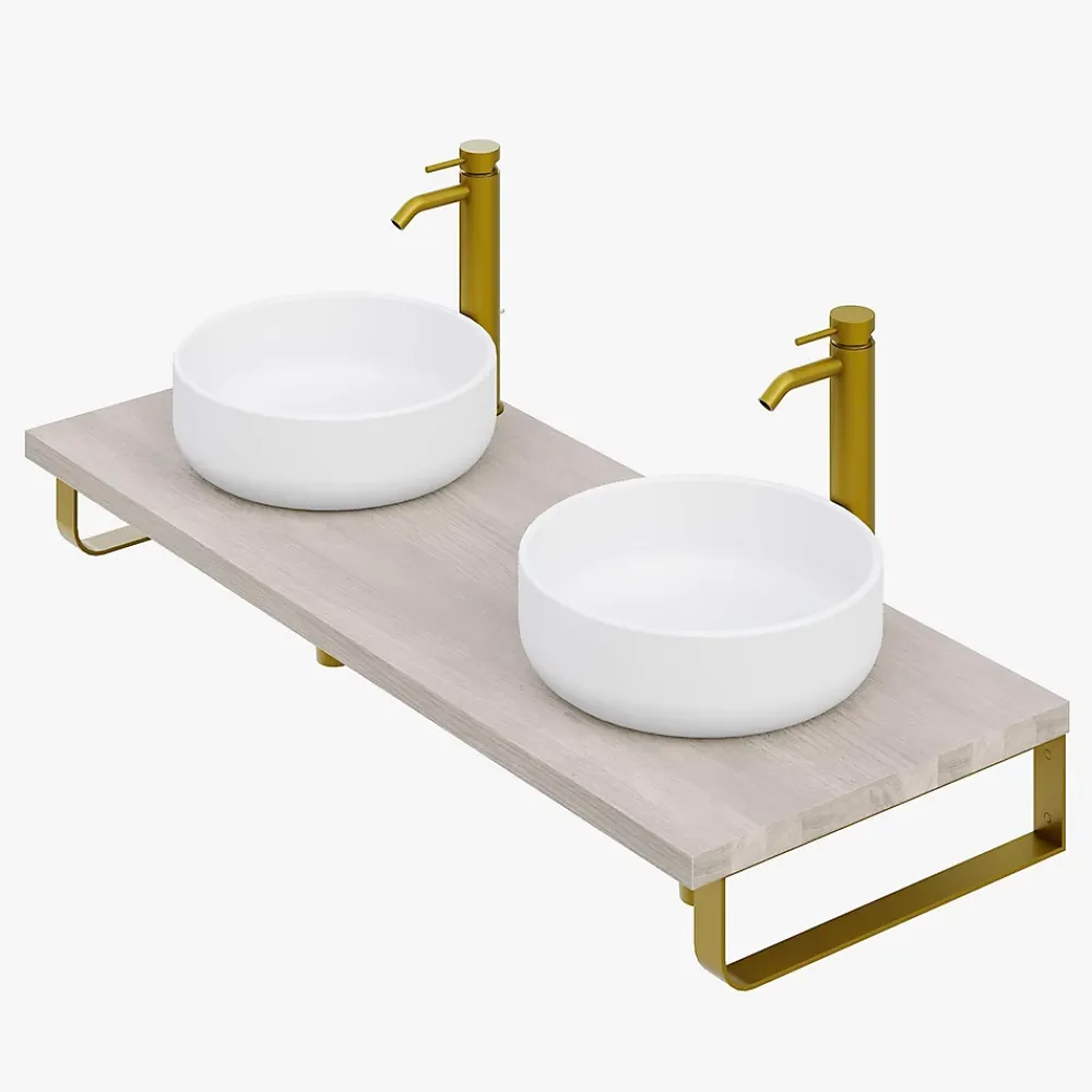 T-Bath Pack 3 supports porte-serviettes pour plan de toilette - or doré mat