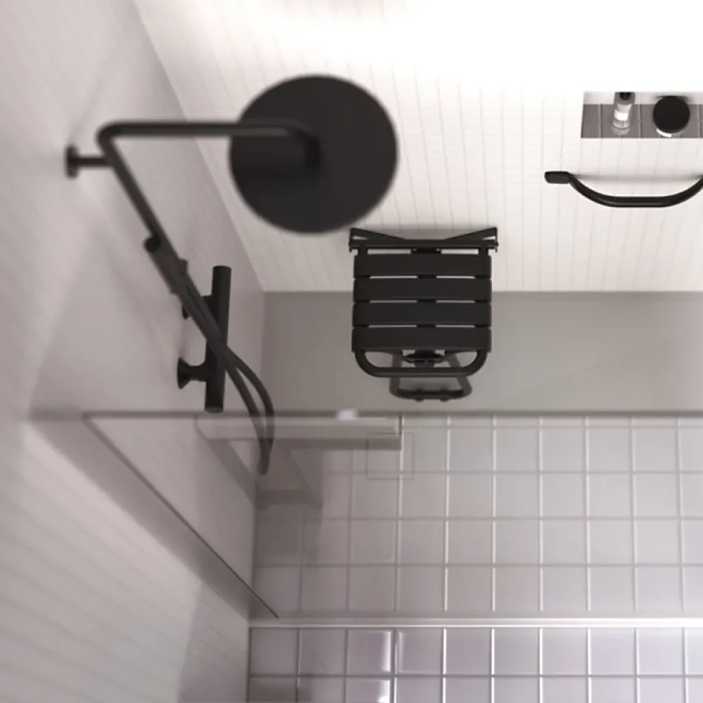 Siège De Douche|Pellet Pack avec siège de douche PMR escamotable noir mat + 2 barres d'appui 42,5 cm