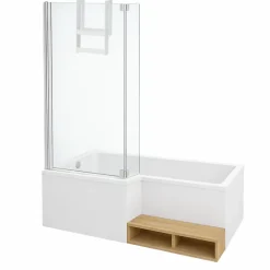 Baignoire Droite|Jacob Delafon Pack baignoire bain douche 150 x 80 Neo version gauche + pare bain chromé + tablier de baignoire en angle