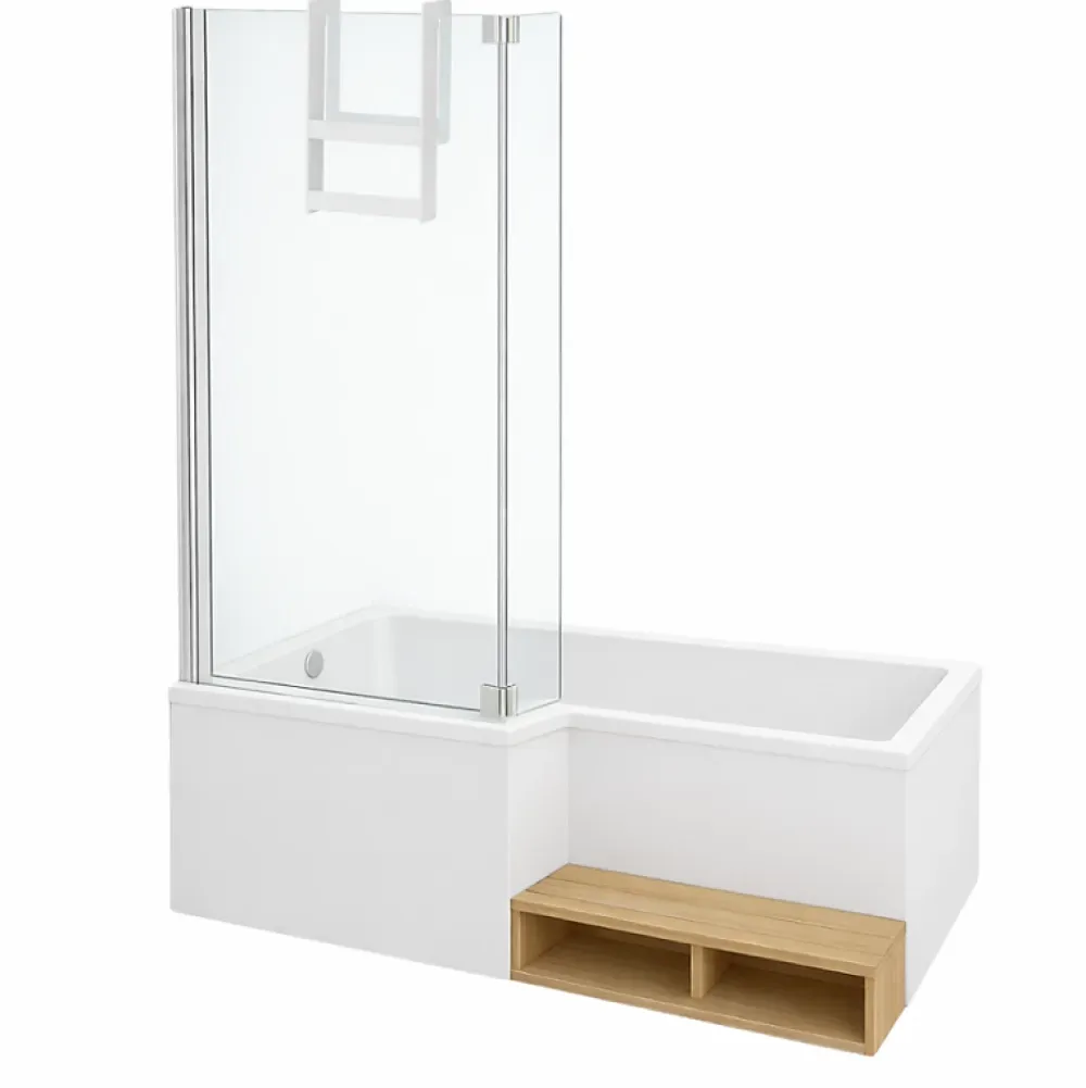 Baignoire Droite|Jacob Delafon Pack baignoire bain douche 150 x 80 Neo version gauche + pare bain chromé + tablier de baignoire en angle