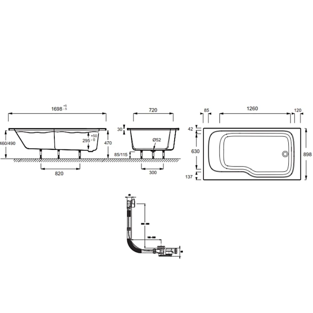 Baignoire Droite|Jacob Delafon Pack baignoire bain douche 170 x 90 Malice version droite + tablier en niche