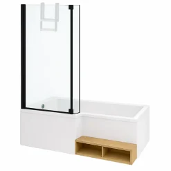 Baignoire Droite|Jacob Delafon Pack baignoire bain douche 180 x 90 Neo version gauche + pare bain noir mat + tablier de baignoire en angle