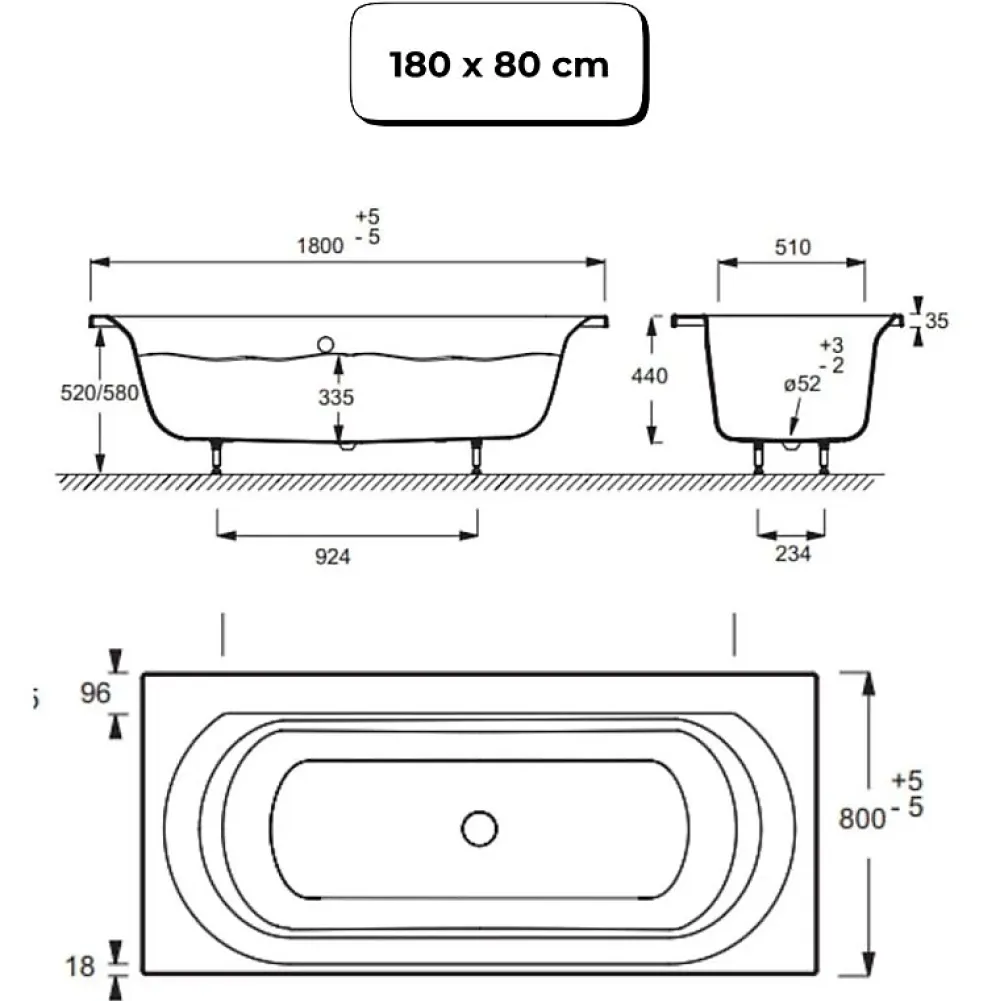 Jacob Delafon Pack baignoire droite 180 x 80 Elise + pack pommeau et mitigeur bain douche noir mat + pare bain noir mat + vidage
