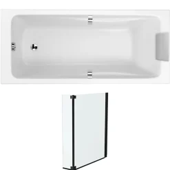 Baignoire Droite|Jacob Delafon Pack baignoire droite 180 X 80 Odéon Up + pare bain 2 volets noir mat