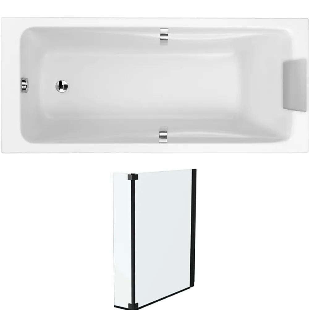 Baignoire Droite|Jacob Delafon Pack baignoire droite 180 X 80 Odéon Up + pare bain 2 volets noir mat