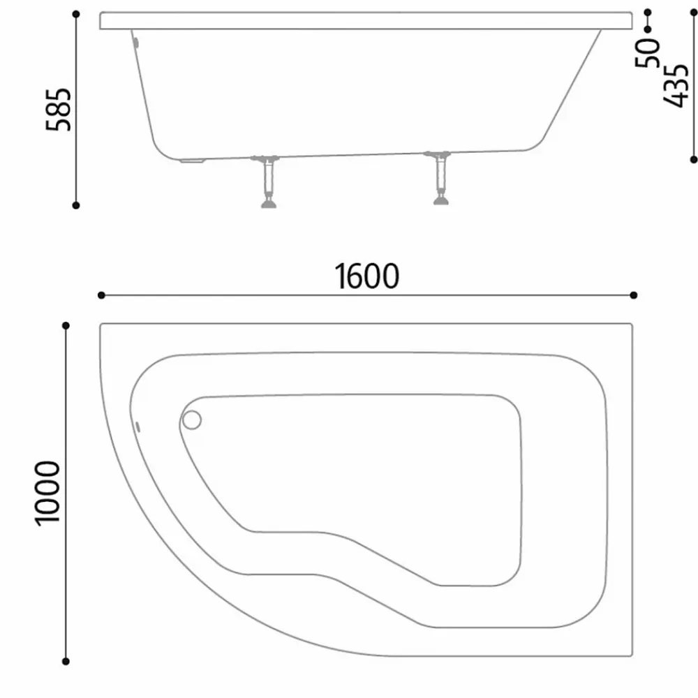 Sanitaire Pack Baignoire POP asymétrique 160x100 angle à droite avec tablier