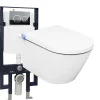 Bernstein Pack Bâti-support G3008 + Toilettes Japonais céramique, WC lavant japonais - 38,4x59,3x38cm - Basic 1102 - Plaque 4111 Satin