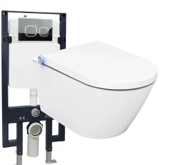 Bernstein Pack Bâti-support G3008 + Toilettes Japonais céramique, WC lavant japonais - 38,4x59,3x38cm - Basic 1102 - Plaque 4111 Satin