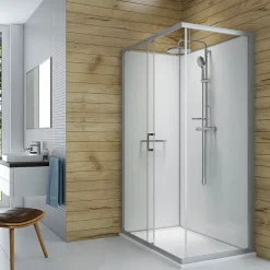 Leda Pack cabine de douche 120 x 90 cm Karamineral 2 porte coulissante + receveur de douche antidérapant