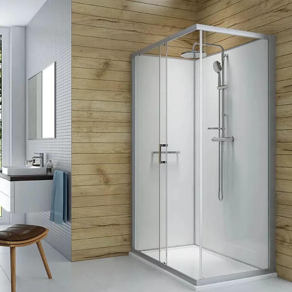 Leda Pack cabine de douche 120 x 90 cm Karamineral 2 porte coulissante + receveur de douche antidérapant