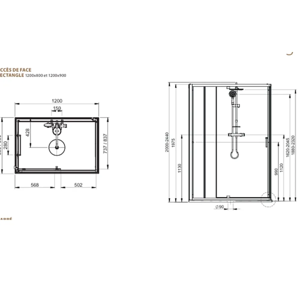 Leda Pack cabine de douche 120 x 90 cm Karamineral 2 porte coulissante + receveur de douche antidérapant