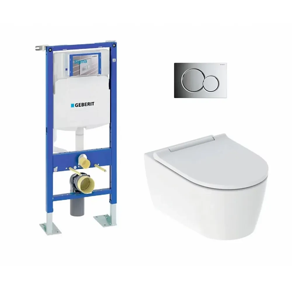 Geberit Pack complet WC UP320 + Cuvette ONE TurboFlush + Plaque Chromé Brillant