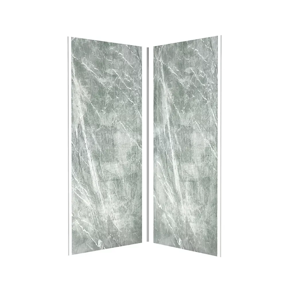 Galedo Pack de 2 panneaux muraux de salle de bains, vert effet pierre avec profilés chromés, l.90+90 x H.210 x P.0,3 cm, Homestone