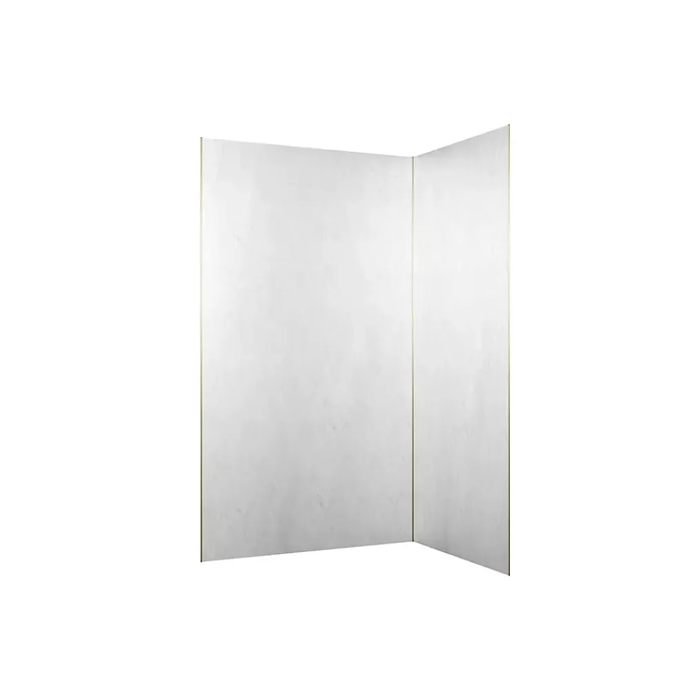 Panneau Mural De Salle De Bains|Galedo Pack de 2 panneaux muraux de salle de bains, blanc effet pierre avec profilés dorés, l.120+90 x H.210 x P.0,3 cm, Homestone