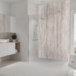 Panneau Mural De Salle De Bains|Schulte Pack de 2 panneaux muraux de salle de bains l.100 x H.210 cm, effet travertin beige structuré , DécoDesign Softtouch