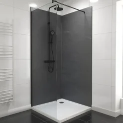 Panneau Mural De Salle De Bains|Galedo Pack de 2 panneaux muraux de salle de bains, gris foncé effet ardoise avec profilés noirs, l.90+90 x H.210 x P.0,3 cm, Homestone