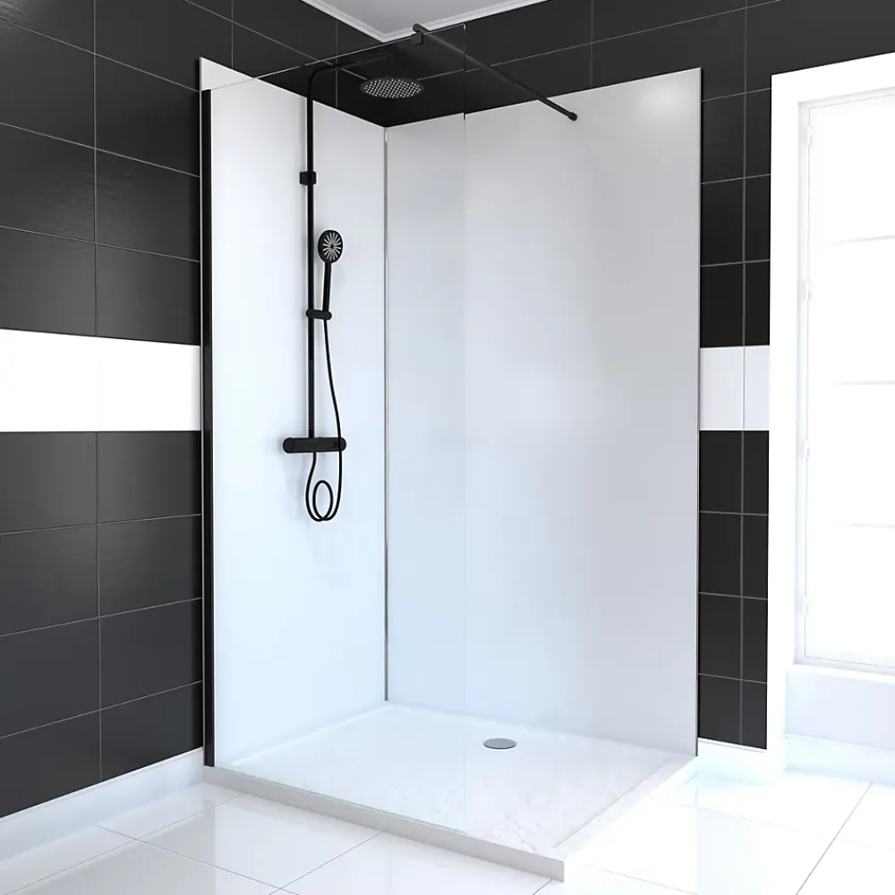 Panneau Mural De Salle De Bains|Galedo Pack de 2 panneaux muraux de salle de bains, blanc avec profilés chromés, l.120+90 x H.210 x P.0,3 cm, Alucolors