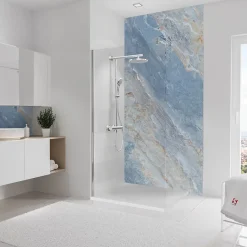 Panneau Mural De Salle De Bains|Schulte Pack de 2 panneaux muraux de salle de bains l.100 x H.255 cm, effet marbre bleu, DécoDesign Softtouch