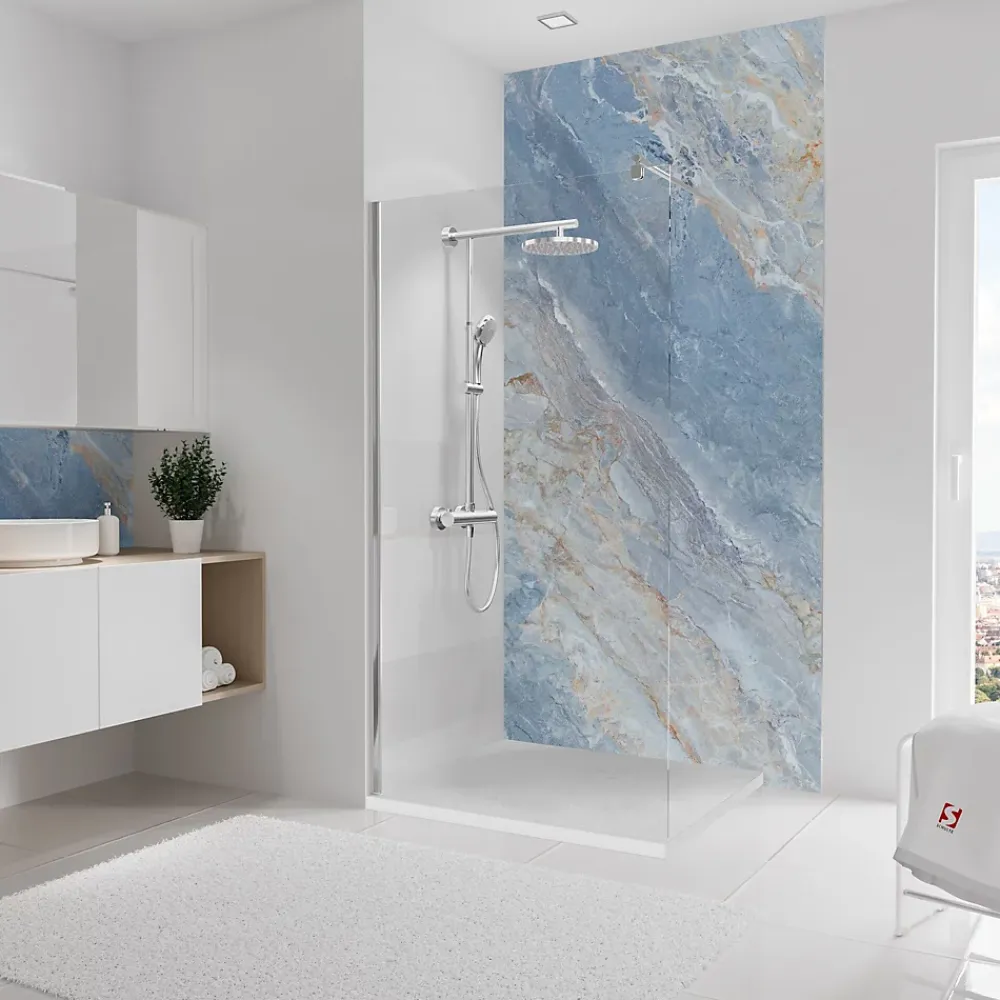 Panneau Mural De Salle De Bains|Schulte Pack de 2 panneaux muraux de salle de bains l.100 x H.255 cm, effet marbre bleu, DécoDesign Softtouch
