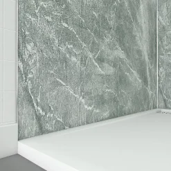 Panneau Mural De Salle De Bains|Galedo Pack de 2 panneaux muraux de salle de bains, vert effet pierre avec profilés chromés, l.120+90 x H.210 x P.0,3 cm, Homestone