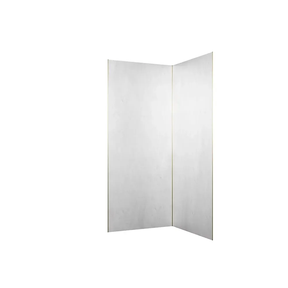 Panneau Mural De Salle De Bains|Galedo Pack de 2 panneaux muraux de salle de bains, blanc effet pierre avec profilés dorés, l.90+90 x H.210 x P.0,3 cm, Homestone