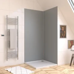 Panneau Mural De Salle De Bains|Galedo Pack de 2 panneaux muraux de salle de bains, gris avec profilés chromes, l.90+90 x H.210 x P.0,3 cm, Alucolors