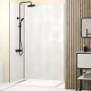 Panneau Mural De Salle De Bains|Galedo Pack de 2 panneaux muraux de salle de bains, blanc effet pierre avec profilés noirs, l.120+90 x H.210 x P.0,3 cm, Homestone