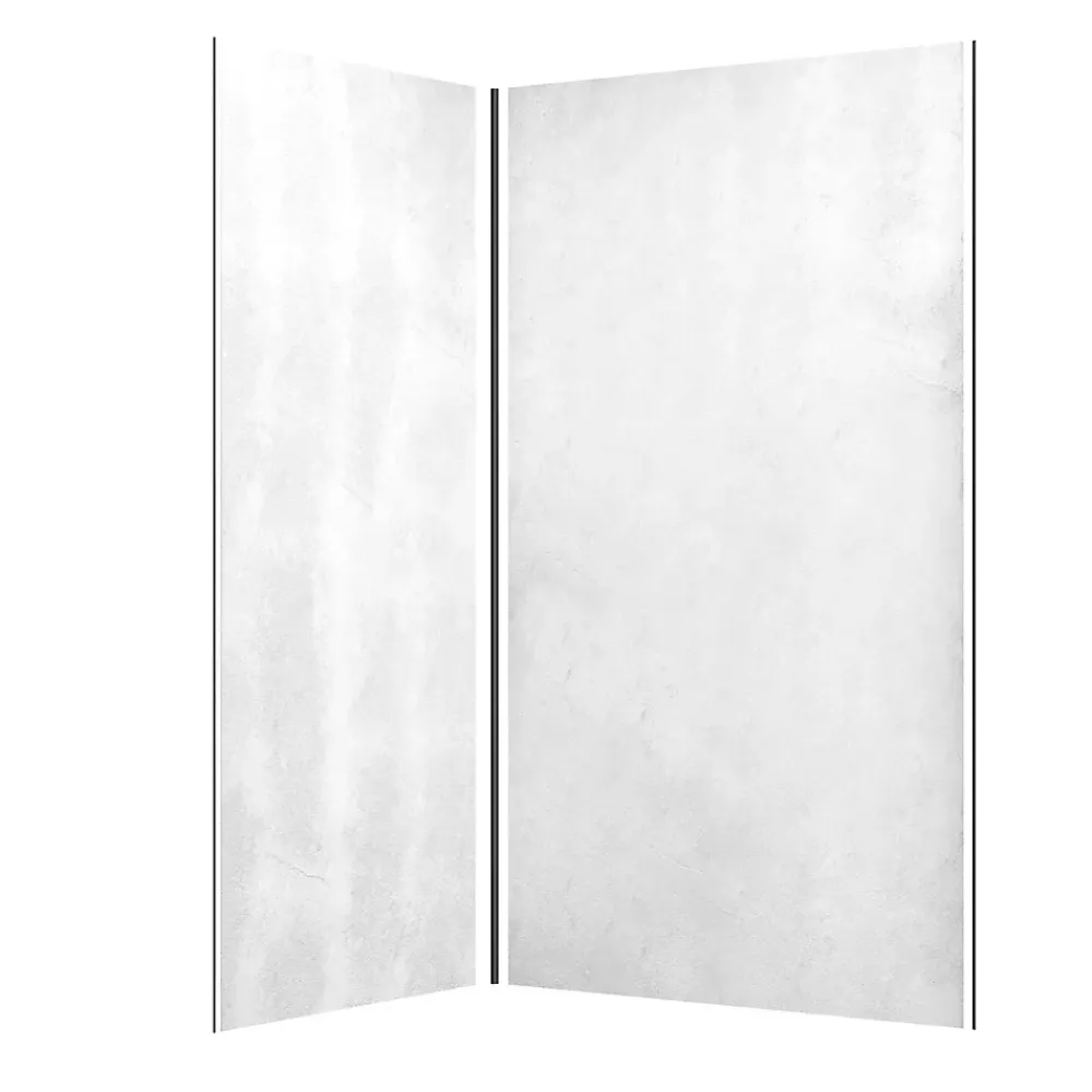 Panneau Mural De Salle De Bains|Galedo Pack de 2 panneaux muraux de salle de bains, blanc effet pierre avec profilés noirs, l.120+90 x H.210 x P.0,3 cm, Homestone